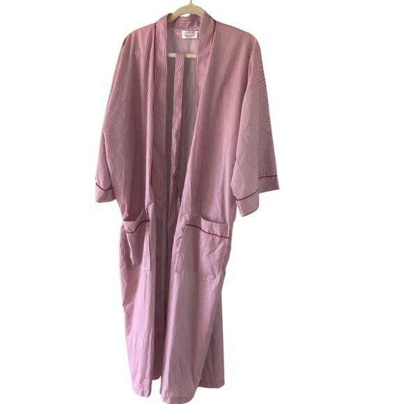 Sea Island Loungewear Vintage Mens Robe One Size Red Striped Pockets Wrap - Picture 10 of 10